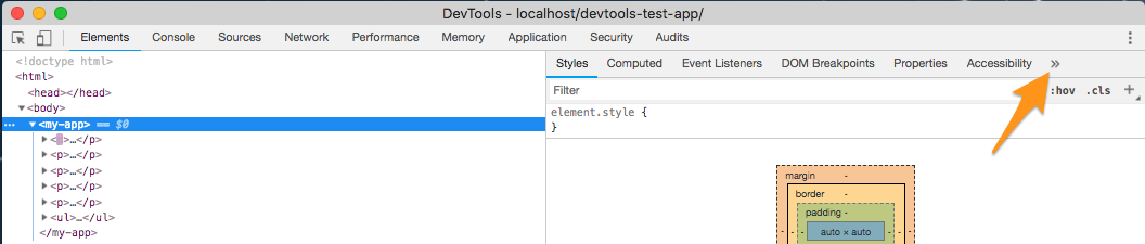 The Chrome Developer Tools Sidebar Overflow Menu